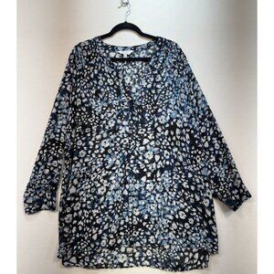 Prescott New York Women's Henley Shirt Tunic Blouse Stretch Sz 24 Multi Ruched